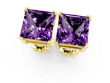 Yellow gold Princess Cut Amethyst Stud Earrings_19
