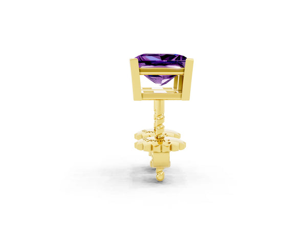 Yellow gold Princess Cut Amethyst Stud Earrings