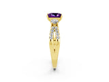 Yellow gold Princess Cut Amethyst Three-Stone Ring with Pavé Split Shank and Four-Prong Setting_2