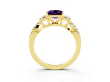 Yellow gold Princess Cut Amethyst Three-Stone Ring with Pavé Split Shank and Four-Prong Setting_3