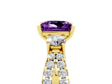 Yellow gold Princess Cut Amethyst Three-Stone Ring with Pavé Split Shank and Four-Prong Setting_5