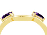 Yellow gold Princess Cut Amethyst Two-Stone Open Band Ring with Four-Prong Setting_10