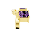 Yellow gold Princess Cut Amethyst Two-Stone Open Band Ring with Four-Prong Setting_11