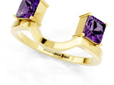 Yellow gold Princess Cut Amethyst Two-Stone Open Band Ring with Four-Prong Setting_7