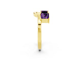 Yellow gold Princess Cut Amethyst Two-Stone Open Band Ring with Four-Prong Setting_8