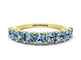 Yellow gold Princess Cut Aquamarine Channel-Set Eternity Band with Prong Setting_6