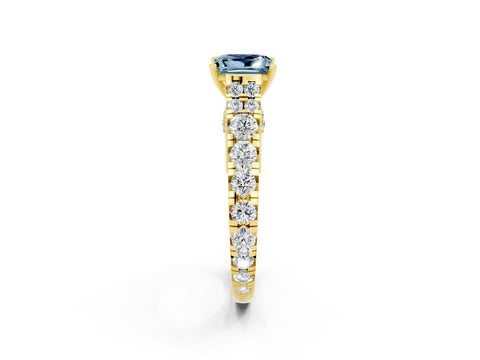 Yellow gold Princess Cut Aquamarine Classic Solitaire Ring with Pavé Band and Four-Prong Setting_2