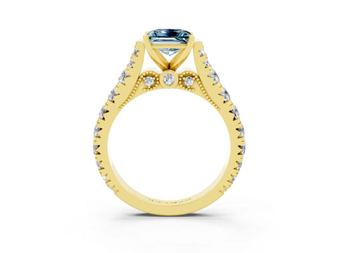 Yellow gold Princess Cut Aquamarine Classic Solitaire Ring with Pavé Band and Four-Prong Setting_3