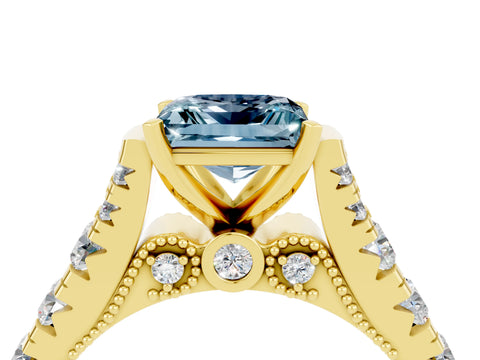 Yellow gold Princess Cut Aquamarine Classic Solitaire Ring with Pavé Band and Four-Prong Setting_4