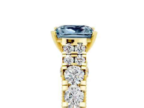 Yellow gold Princess Cut Aquamarine Classic Solitaire Ring with Pavé Band and Four-Prong Setting_5