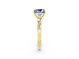 Yellow gold Princess Cut Aquamarine Cluster Side Stone Solitaire Ring with Prong Setting_26