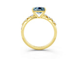 Yellow gold Princess Cut Aquamarine Cluster Side Stone Solitaire Ring with Prong Setting_27