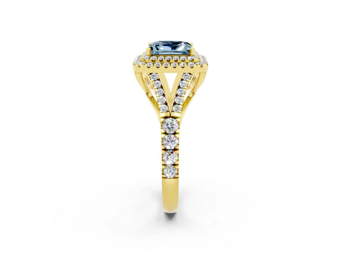 Yellow gold Princess Cut Aquamarine Double Halo Ring with Split Shank and Prong Setting_14