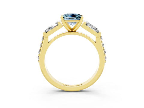Yellow gold Princess Cut Aquamarine Engagement Ring with Baguette Side Stones and Channel Set Band_3