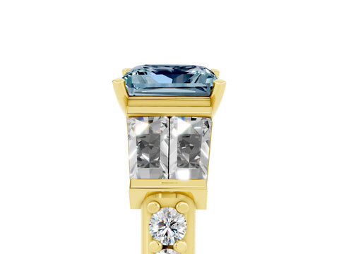 Yellow gold Princess Cut Aquamarine Engagement Ring with Baguette Side Stones and Channel Set Band_5
