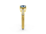 Yellow gold Princess Cut Aquamarine Engagement Ring with Milgrain Channel Set Band and Prong Setting_2