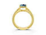 Yellow gold Princess Cut Aquamarine Engagement Ring with Milgrain Channel Set Band and Prong Setting_3