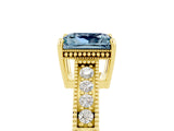 Yellow gold Princess Cut Aquamarine Engagement Ring with Milgrain Channel Set Band and Prong Setting_5
