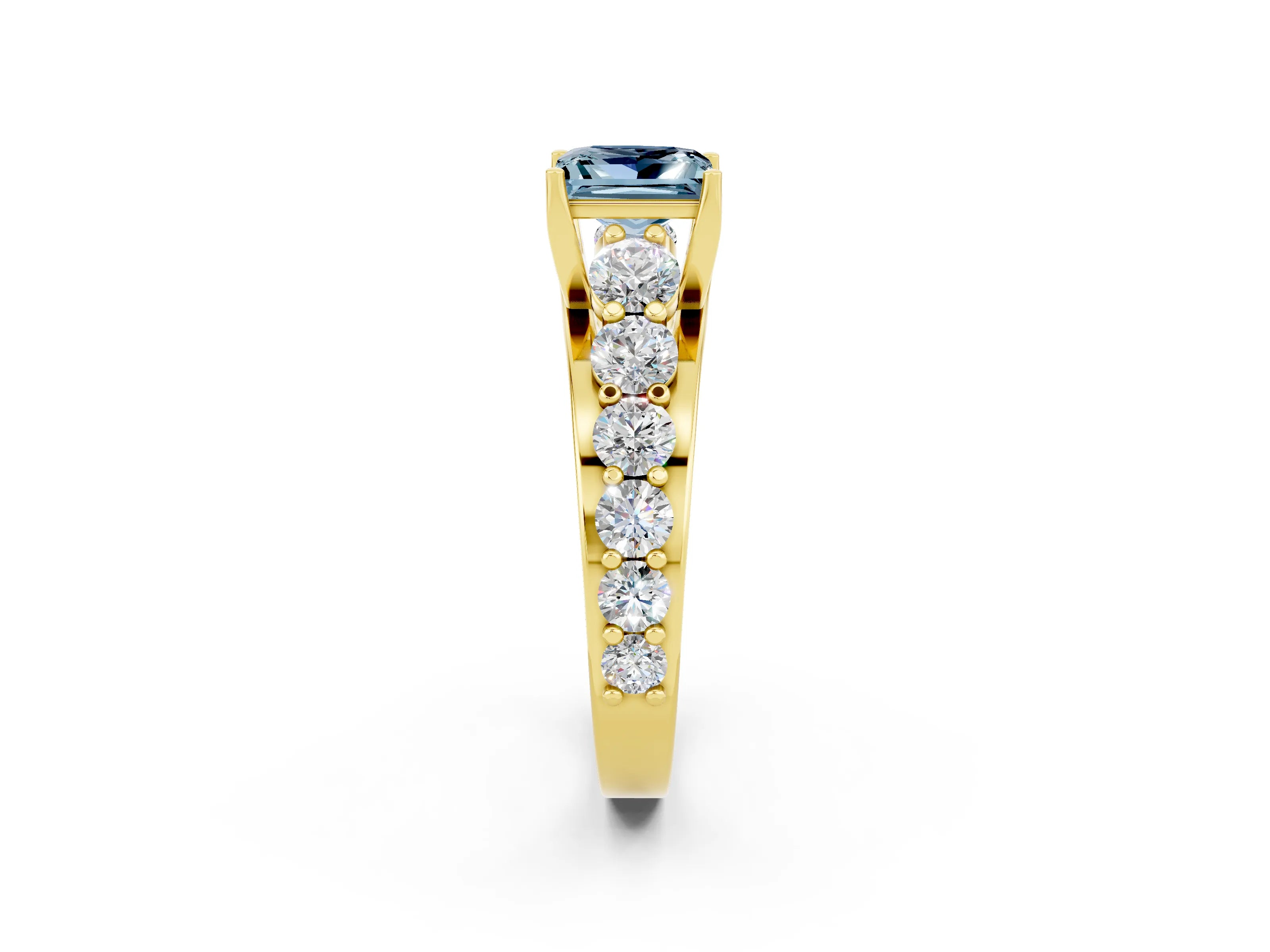 Yellow gold Princess Cut Aquamarine Engagement Ring with Pavé Band and Four-Prong Setting_2