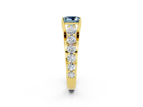 Yellow gold Princess Cut Aquamarine Engagement Ring with Pavé Band and Four-Prong Setting_2