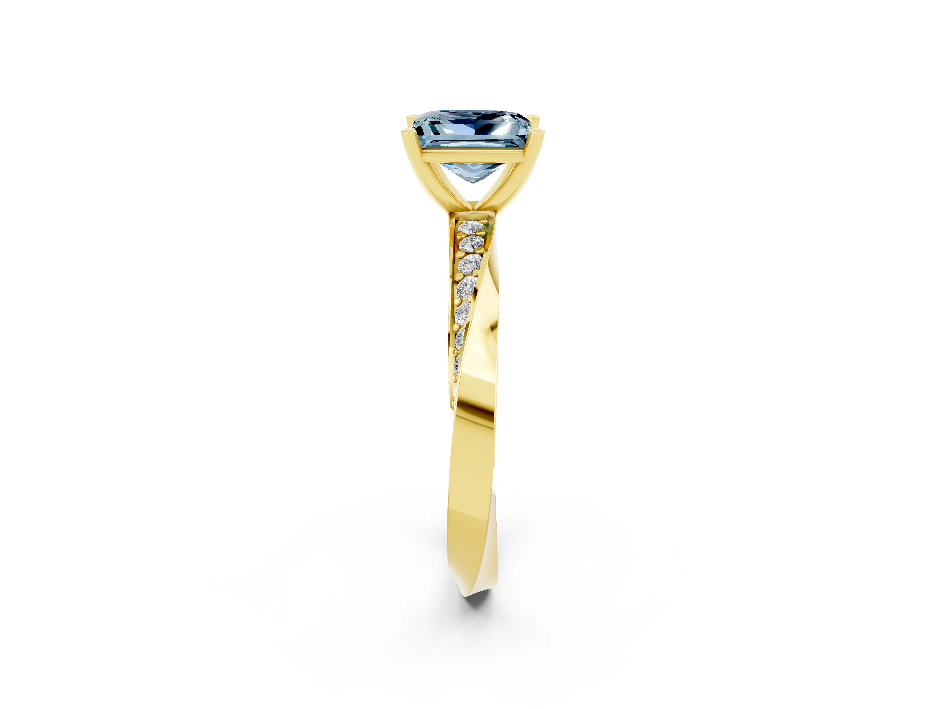 Yellow gold Princess Cut Aquamarine Engagement Ring with Side Stone Accents and Four-Prong Setting_41