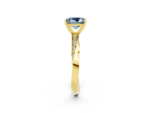 Yellow gold Princess Cut Aquamarine Engagement Ring with Side Stone Accents and Four-Prong Setting_41