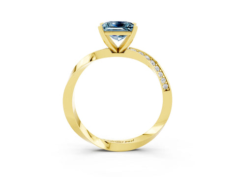 Yellow gold Princess Cut Aquamarine Engagement Ring with Side Stone Accents and Four-Prong Setting_42