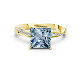 Yellow gold Princess Cut Aquamarine Engagement Ring with Side Stone Accents and Four-Prong Setting_71
