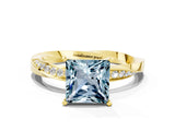 Yellow gold Princess Cut Aquamarine Engagement Ring with Side Stone Accents and Four-Prong Setting_83