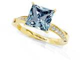 Yellow gold Princess Cut Aquamarine Engagement Ring with Side Stone Accents and Four-Prong Setting_84