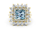 Yellow gold Princess Cut Aquamarine Floral Double Halo Engagement Ring with Prong Setting_72