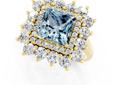 Yellow gold Princess Cut Aquamarine Floral Double Halo Engagement Ring with Prong Setting_73