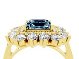 Yellow gold Princess Cut Aquamarine Floral Double Halo Engagement Ring with Prong Setting_76