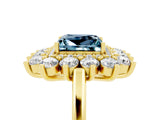 Yellow gold Princess Cut Aquamarine Floral Double Halo Engagement Ring with Prong Setting_77