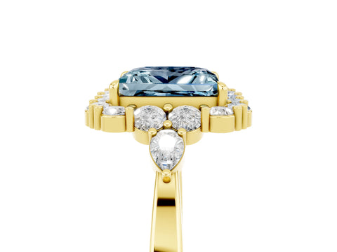 Yellow gold Princess Cut Aquamarine Halo Ring with Pear Side Stones and Prong Setting_17
