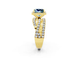 Yellow gold Princess Cut Aquamarine Halo Ring with Round Split Shank and Prong Setting_50