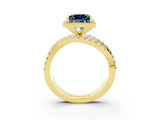 Yellow gold Princess Cut Aquamarine Halo Ring with Round Split Shank and Prong Setting_51