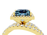 Yellow gold Princess Cut Aquamarine Halo Ring with Round Split Shank and Prong Setting_52