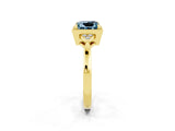 Yellow gold Princess Cut Aquamarine Halo Ring with Tapered Band and Four-Prong Setting_2