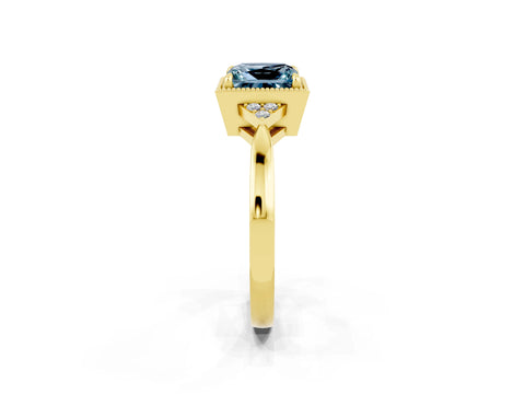 Yellow gold Princess Cut Aquamarine Halo Ring with Tapered Band and Four-Prong Setting_2