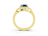 Yellow gold Princess Cut Aquamarine Halo Ring with Tapered Band and Four-Prong Setting_3
