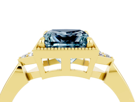 Yellow gold Princess Cut Aquamarine Halo Ring with Tapered Band and Four-Prong Setting_4