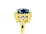 Yellow gold Princess Cut Aquamarine Halo Ring with Tapered Band and Four-Prong Setting_5