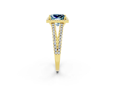 Yellow gold Princess Cut Aquamarine Halo Split Shank Engagement Ring_14