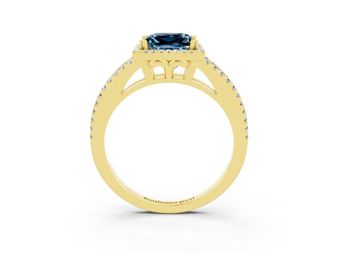 Yellow gold Princess Cut Aquamarine Halo Split Shank Engagement Ring_15
