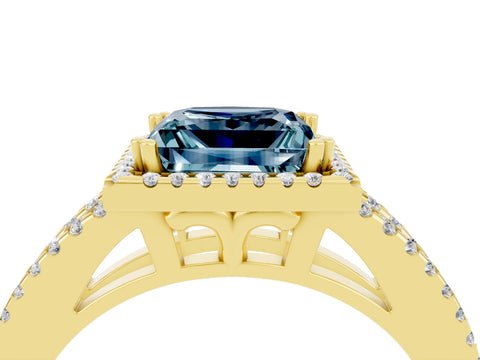 Yellow gold Princess Cut Aquamarine Halo Split Shank Engagement Ring_16