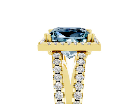 Yellow gold Princess Cut Aquamarine Halo Split Shank Engagement Ring_17