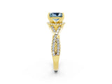 Yellow gold Princess Cut Aquamarine Halo Twist Band Solitaire Prong Setting Ring_2