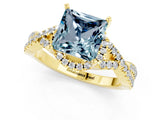 Yellow gold Princess Cut Aquamarine  Halo Twist Band Solitaire Prong Setting Ring_25