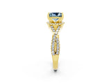 Yellow gold Princess Cut Aquamarine  Halo Twist Band Solitaire Prong Setting Ring_26